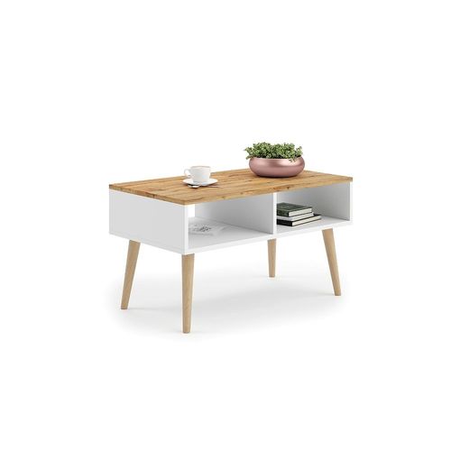 Table Basse Scandinave Chêne Sonoma Avec Pieds En Bois - L 90 X P 50 X H 55 Cm - Sandi