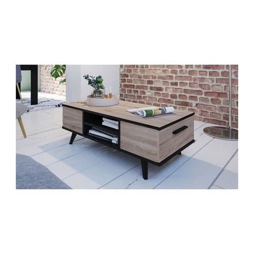 Table Basse - Contemporain - Décor Chene Brossé Et Noir Mat - L 106 X L 50,1 Cm - Wayne - Demeyere