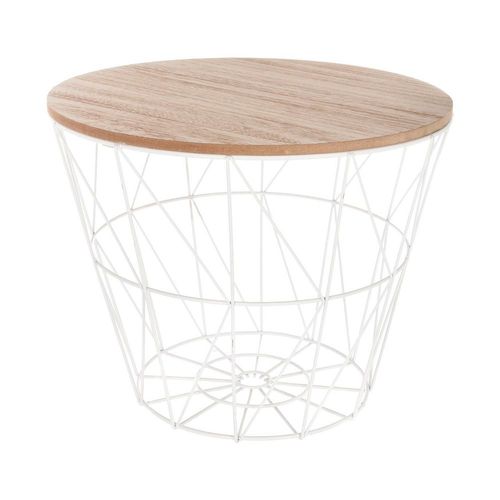 Table À Café En Métal Blanc Et Plateau En Bois H 30.5 Cm