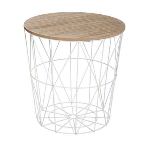 Table À Café En Métal Blanc Et Plateau En Bois H 41 Cm