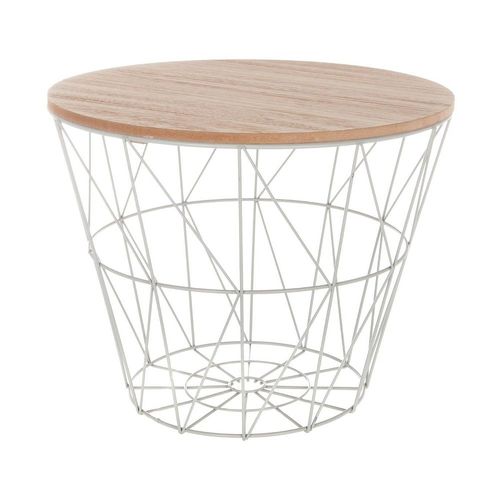 Table À Café En Métal Gris Et Plateau En Bois H 30.5 Cm