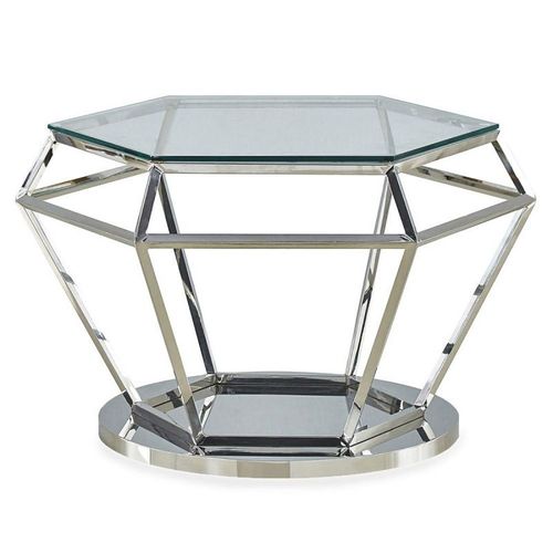 Table Basse Design "Ruby" 80cm Transparent & Argent