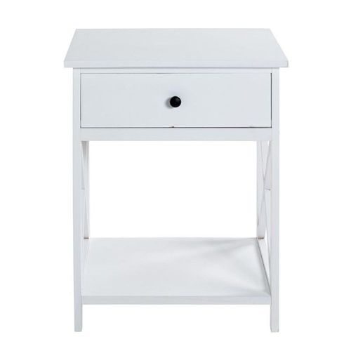 Table D'appoint 1 Tiroir Design "Guda" 60cm Blanc