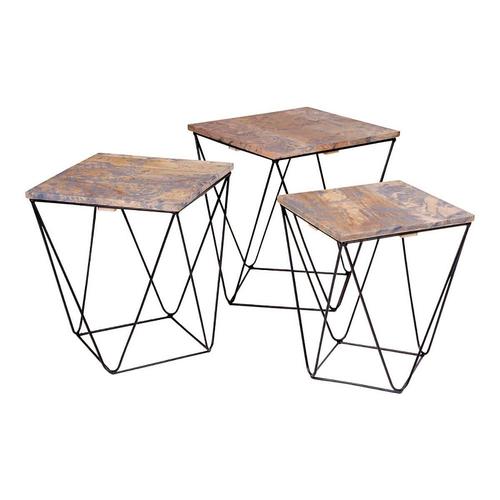 Erling - Lot De 3 Tables Basses Acier Et Effet Marbre Gris