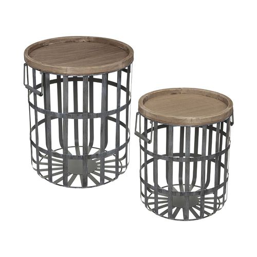 Set De 2 Tables À Café En Bois Et Métal Gris Industriel