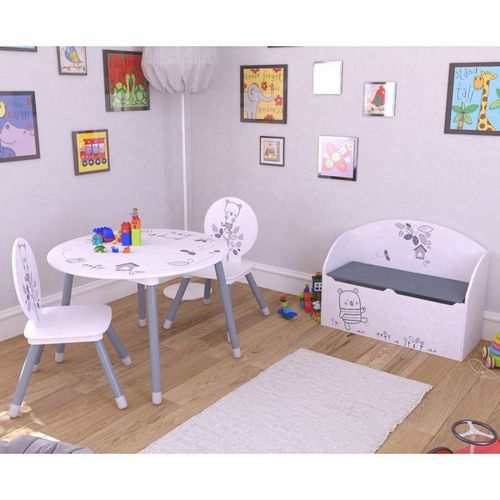 Table + 2 Chaises Blanc / Gris Nounours - Blanc