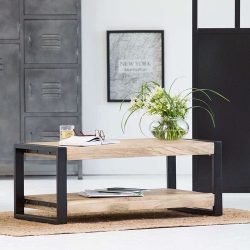 Table Basse Industrielle Manguier, 2 Plateaux, Petit Modèle