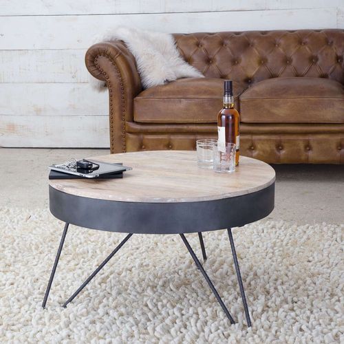 Table Basse Ronde Industrielle Bandeau Métal