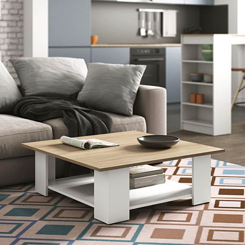 Table Basse Square Blanc Et Chêne Naturel 67 X 67 - Temahome