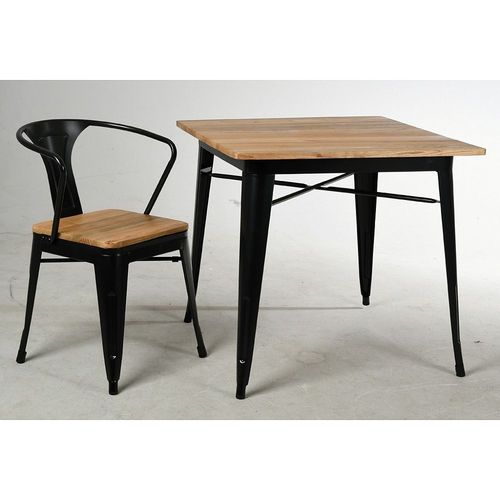 Table Carrée Industrielle En Métal Et Bois D'orme Huilé Noir