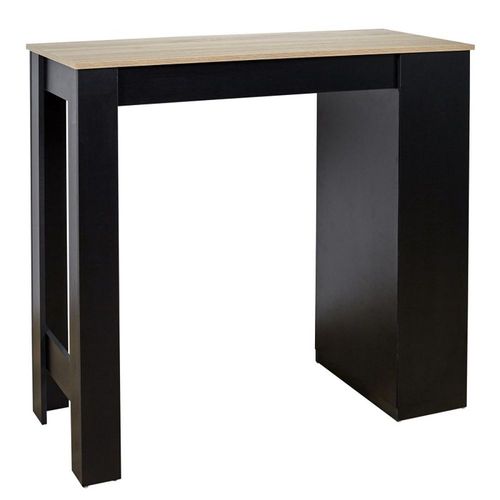 Table De Bar Avec Étagères Et Plateau Bois - Noir
