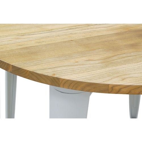 Table Ronde Industrielle En Métal Blanc Et Bois D'orme Huilé