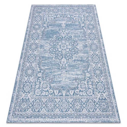 60x110 Cm Tapis En Corde Sizal Loft 21213 Ornement Bleu / Argentin / Ivoire