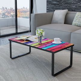 Table Basse Avec Impression D'arc-En-Ciel Dessus En Verre