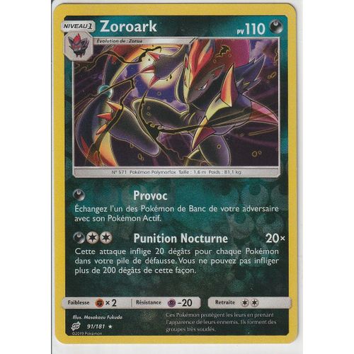 Carte Pokemon - Zoroark - 91/181 - Holo-Reverse - Édition Soleil Et Lune 9 Duo De Choc - V.F