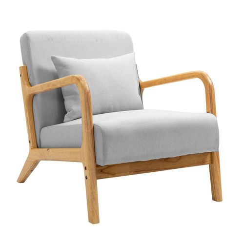 Nordlys - Fauteuil De Salon Scandinave Avec Structure Bois Et Tissu Hevea Gris