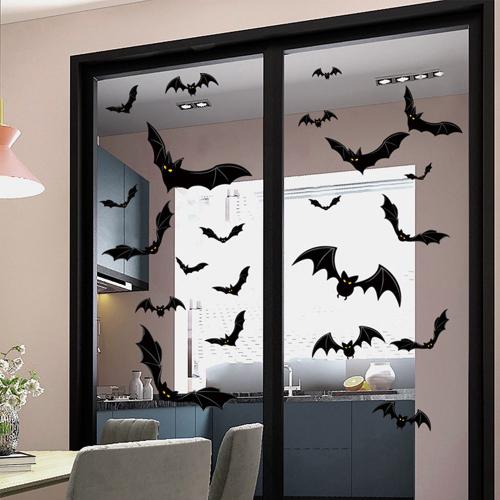 Autocollant Mural 3d Pvc Noir Chauve-Souris, Décoration De Fête D'halloween, Décor De Bar, Salle De Fête D'halloween, Accessoires De Décoration Effrayants, 4.7 592