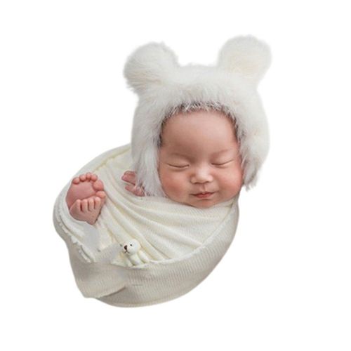 Couverture De Bébé Pour Session Photo, Nouveau-Nés, Accessoires Photographie, Tricoté, Pour Bébés Garçons Et Filles, Chapeau En Fausse Fourrure, Petit Ours, 3 Pièces Par Lot