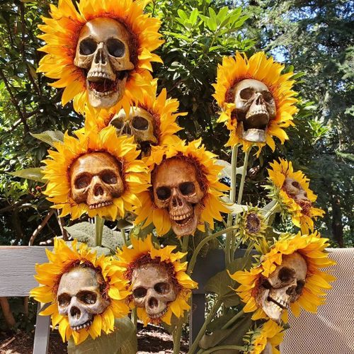 Décoration De Jardin D'atmosphère D'halloween, 3 Pièces/Ensemble, Simulation De Fleur, Tête De Mort, Tournesol, Ornement Pour Maison, Jardin