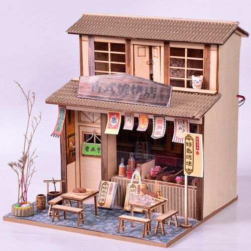 Mini Maison De Poupée En Bois Avec Lampe, Bricolage, Architecture Ancienne Chinoise, Faite À La Main, Modèle D'Assemblage, Cadeau Créatif