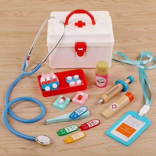 Kit Médical En Bois Pour Enfants, Jouets De Simulation, Kit Médical, Dentiste, Infirmière, Boîte À Médicaments Portable, Jeu De Rôle Pour Enfants