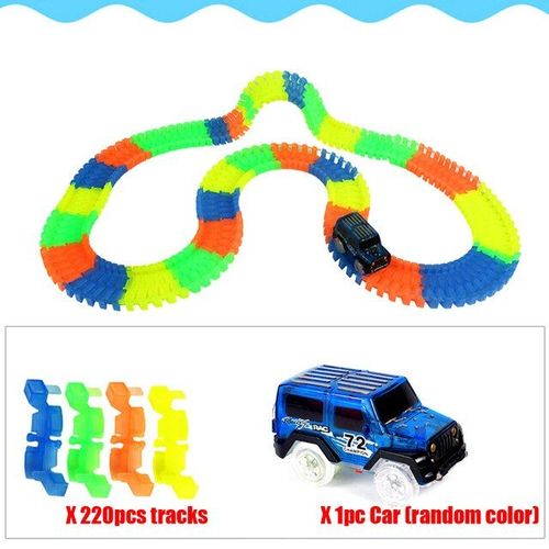 Piste De Course Magique Et Scintillante, 220 Pièces, Flexible, Flash Dans Le Noir, Ensemble De Piste De Course Ferroviaire Avec Lumière Led, Jouets De Voiture Pour Enfants