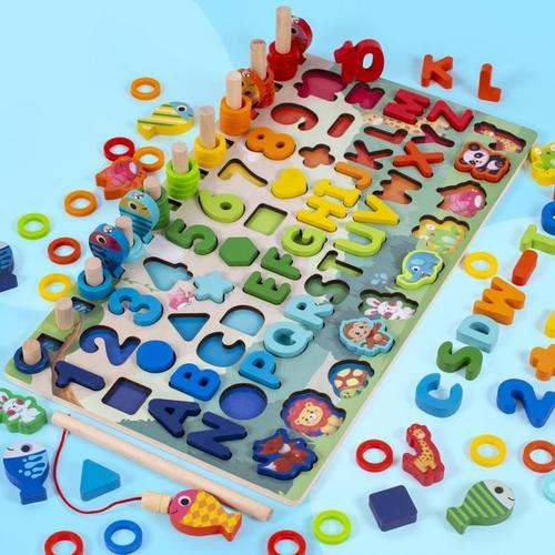 Jouets Éducatifs Montessori En Bois Pour Enfant Niveau Maternelle, Planche D'apprentissage Des Maths Ou De La Pêche, Apprendre À Compter Et Cours De Géométrie,