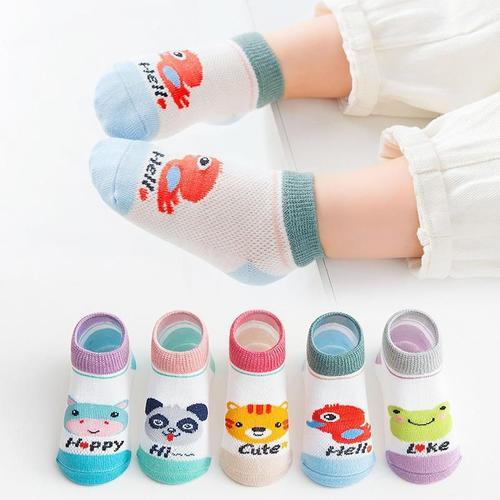 Chaussettes En Coton Jacquard Pour Enfants De 0 À 12 Ans, 5 Paires/Lot, Chaussettes D'été En Maille Pour Bébés Filles Et Garçons En Bas Âge, Vêtements Pour Enfants