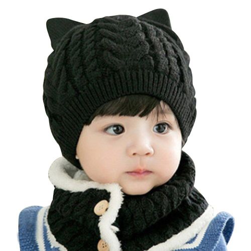 Ensemble De Chapeaux Et Écharpes En Fourrure, En Forme D'oreilles De Chat, Tricoté, Chaud, Élastique, Respirant, Col Épais, Coupe-Vent, Doux, Bonnet, Boucle