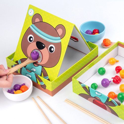 Jeu D'Alimentation Portable Ours, Surface Lisse, Sans Bavure, Baguettes, Cuillères, Jouets D'Entraînement Pour Enfants