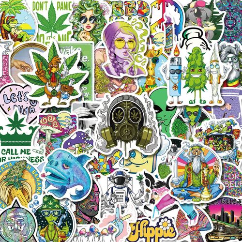10/30/50pcs Drôle Hippie Feuille Graffiti Autocollants Voiture Guitare Moto Bagages Valise Bricolage Jouet Classique Autocollant Pour Enfant