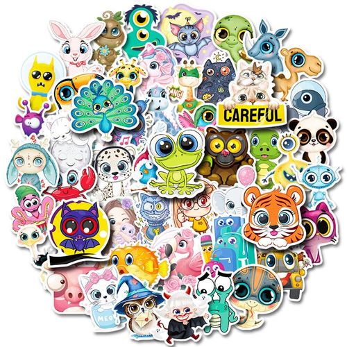 Lot De 10, 30 Ou 50 Pièces D'autocollants En Forme D'animal De Dessin Animé, Graffiti, Grands Yeux, Voiture, Guitare, Moto, Valise, Bagage, Jouet Classique, Pour Enfant