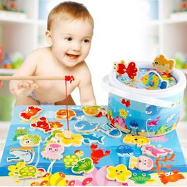 Aimant De Pêche En Bois 3d, Ensemble De Jouets De Simulation, Maison D'apprentissage Magnétique En Bois, Puzzle Poisson Amusant Pour Enfants, Cadeaux Pour Bébés