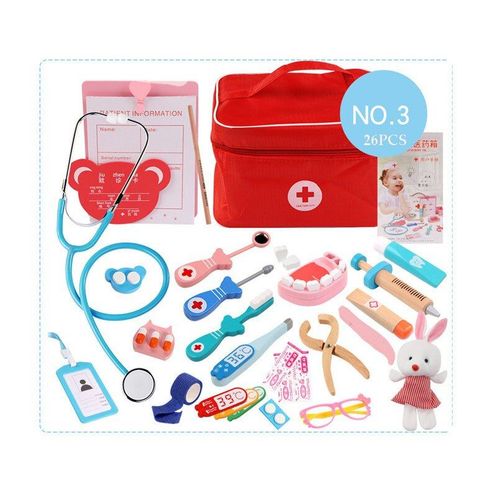 Ensemble De Jouets De Médecin En Bois Pour Enfants, Boîte De Médecine De Dentiste, Accessoires De Médecine, Jeu De Simulation, Kit D'infirmière Et De Médecin, Cadeaux Pour Filles