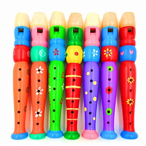 Jouets En Bois À 6 Trous Pour Bébés, 2 Pièces/Ensemble, Instrument De Musique, Dessin Animé Piccolo, Flûte Courte, Trompette, Buglet, Hoter, Éducation, Cadeaux Musicaux