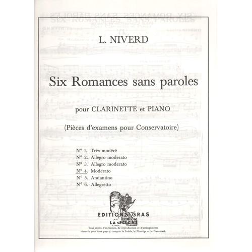 Moderato Extrait N° 4 De Six Romances Sans Paroles Pour Clarinette Et Piano De Lucien Niverd