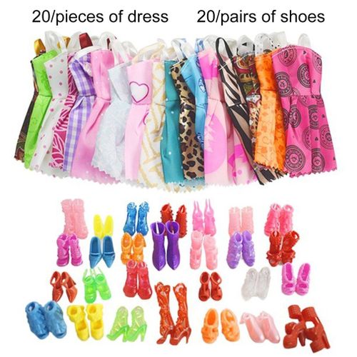Robes De Poupée Avec 20 Paires De Chaussures, Cadeau D'Anniversaire Pour Bébé Fille, Faciles À Porter, Accessoires À La Mode Pour Poupée Bjd, 20 Pièces