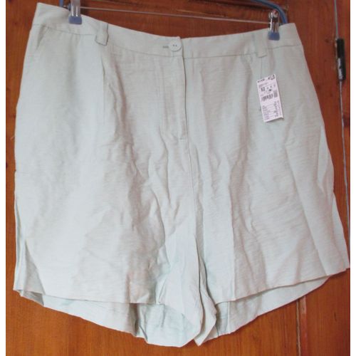 Short Forme Large Vert Clair - Fermeture Par Zip Et Bouton - Ceinture Élastiquée Au Dos - 2 Poches - 90%Viscose/10%Polyamide - Avec Étiquettes DOrigine - Taille 52 - Kiabi