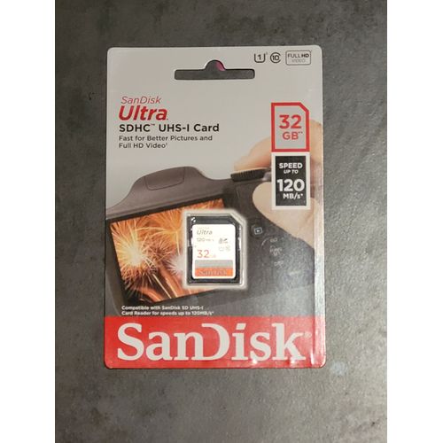 Carte mémoire SDHC SanDisk Ultra 32 Go, jusqu'à 120 Mo/s, classe 10, UHS-I, V10