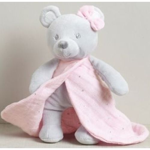 Doudou Ours Gris Cyrillus Robe Lange Rose Etoiules Argent Peluche Jouet Bebe Naissance Poupee Oursonne