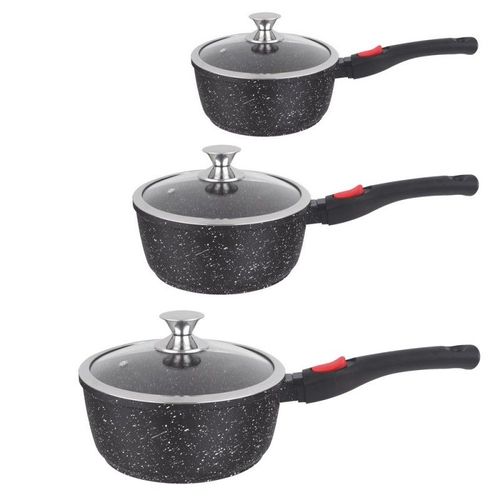 Série 3 Casseroles Effet Pierre 16-18-20 Cm Avec Manches Amovibles - Kamberg - Choix - Avec Couvercles En Verre