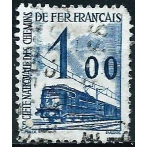 France 1960, Beau Timbre Pour Colis Postal, Petits Colis, Yvert 41, Train - Locomotive Électrique, 1f00 Bleu, Oblitéré, 1 Coin Rogné - Petit Prix.
