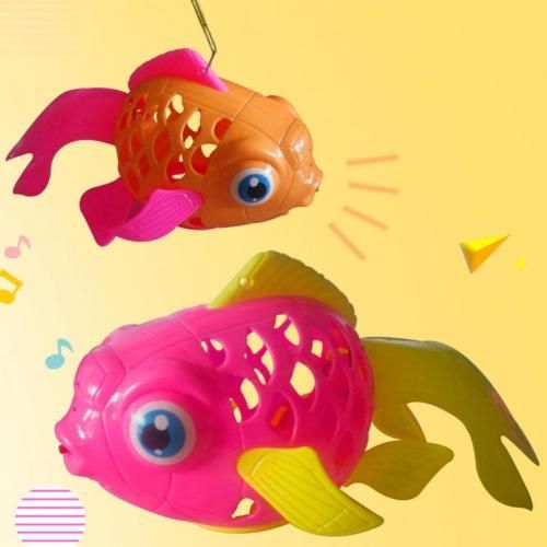 Lanterne Portative De Poisson Rouge De Dessin Animé De Couleur Aléatoire, 1 Pièce, Avec Musique Légère, Décor De Festival De Mi-Automne