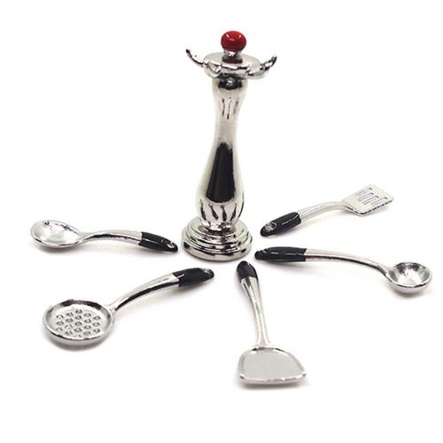 Maison De Poupée En Alliage, 6 Pièces/Ensemble 1/12 Ustensiles De Cuisine Cuillère Spatule Support Suspendu Jouet Accessoires De Maison De Poupée Réaliste Avec Support Suspendu