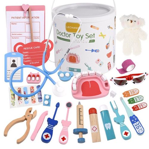 Jeu De Simulation De Médecin En Bois, Jouets Éducatifs Pour Enfants, Kit De Poitrine Médicale, Jeu De Dentiste Et D'Infirmière Pour Filles