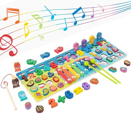 Jouets Éducatifs En Bois Montessori Pour Enfants, Planche, Maths, Pêche, Piano À Frapper, Jouets En Bois Pour Bébés De 1 2 3 4 Ans