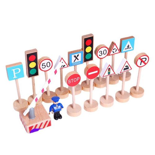 Mini panneaux de circulation en bois coloré pour enfants, 16 pièces, scène de stationnement, tapis de jeu de voiture, bloc de route éducatif, jouet bricolage, cadeaux