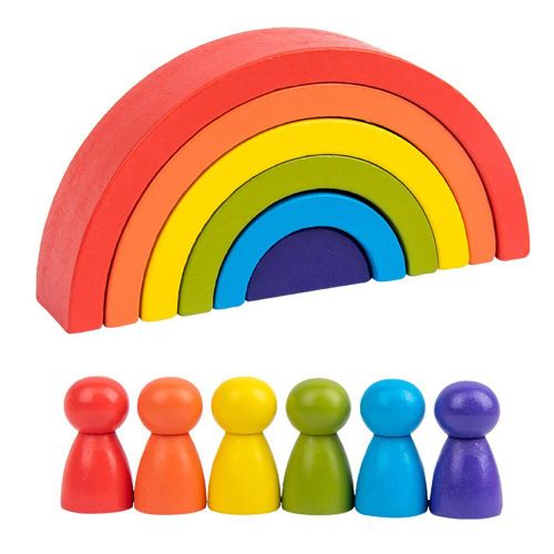 Grands Blocs De Construction Arc-En-Ciel/Demi-Cercle Empileur De Cadeaux Pour Bébé Jouets Géométriques En Bois Pour Enfants Cadeau Éducatif
