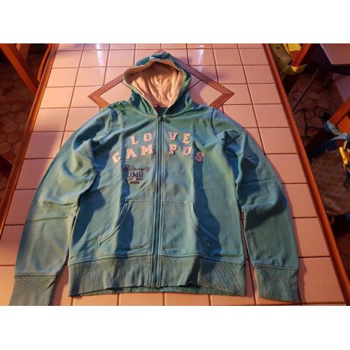 Sweat Gilet Fermeture Éclair Avec Capuche Bleu Love Campus University Omega 1990 Blog By Gémo Taille 14 Ans