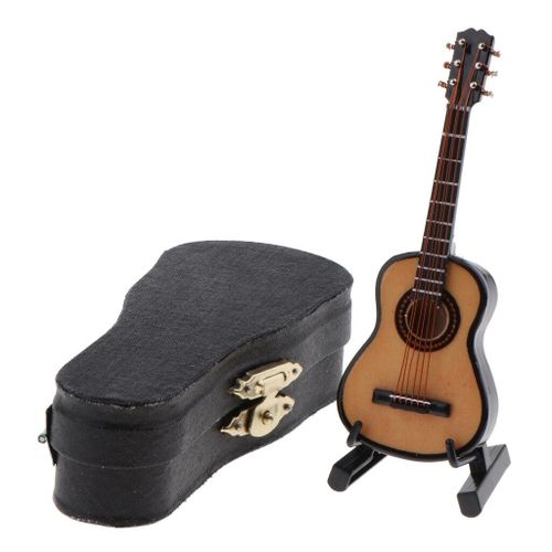 Guitare En Bois 1:12 Avec Étui, Instrument De Musique Miniature, Maison De